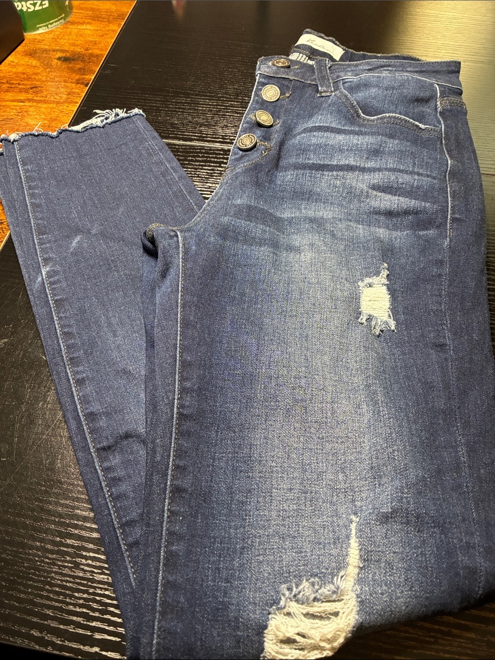 KanCan Dark Blue Skinny High-Rise Jeans with Distressing